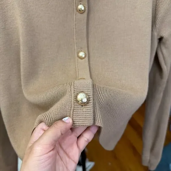 Cami NYC Aurla Wool Crop Cardigan Caramel Brown Size Large Feminine Lace Floral - Picture 10 of 14